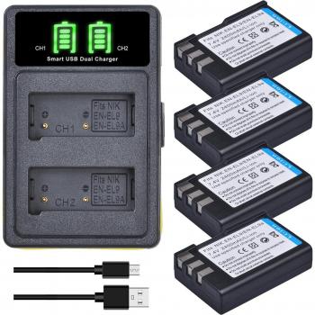 Nikon EN‑EL9/EN‑EL9A 2400 mAh Power Pack + LED Dual Type‑C Charger – für D40, D40X, D60, d3000, D5000