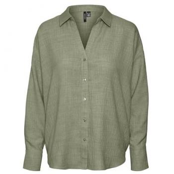 Chemise fermeture par bouton poignets boutonnés col chemise épaules tombantes manches longues vert Ruth