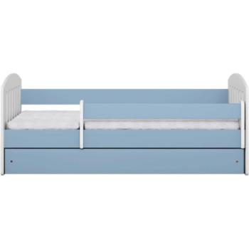 Chaise‑lit enfant bleue Klaky, barrière de sécurité amovible, matelas 80×160 cm