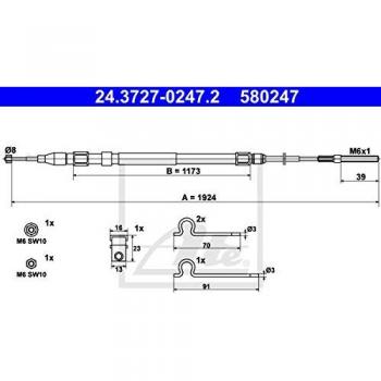 Frein de stationnement, câble de frein manuel, modèle ATE 24.3727-0247.2