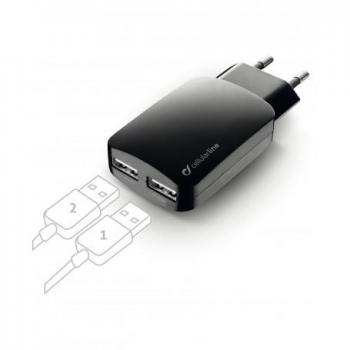 Caricabatteria rete 2 prese USB 3A nero