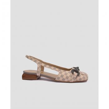 Mules de Mujer en Piel Beige con Detalle en Negro