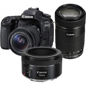 EOS 80D 24,2 MP + 3 Objetivos (18‑55 + 55‑250 + 50 F/1.8) – Kit Negro