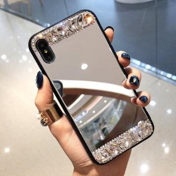 Diamantfunkelnde Rückentafel mit Spiegel für iPhone X 6/7/8 Plus – Schutzglas