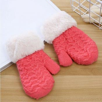 Kids Outdoor Plush Mittens - Comfortable Knitted Gloves for Boys and Girls, Thick, Solid Color
