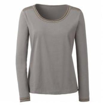 T-shirt manches longues brodé en coton-modal taupe 38