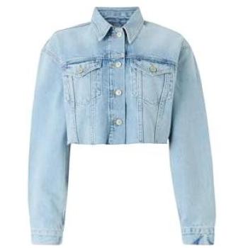 Mid‑Light Blue Denim Crop Jacket with Oversized Flag – Tommy Jeans (M)