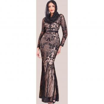 Goddiva Modesty Sequin Evening Maxi Dress