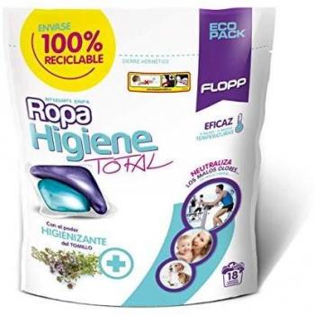 Detergente Flopp Higiene Total para Ropa, 18 Cápsulas