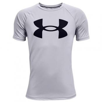 T‑Shirt Under Armour Big Logo Tecnica per Ragazzi – Colore Nero/Grigio