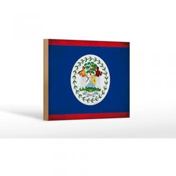 Holzschild Flagge Belizes 18x12cm Flag of Belize Vintage