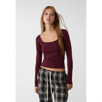Stradivarius Maglietta a manica lunga seamless granata XS