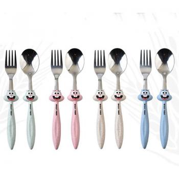 Edelstahl-Babylöffel und -gabel, zufällige Farben, karikierte Designs