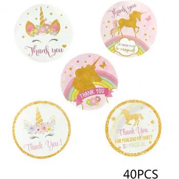 Etiquetas de cumpleaños unicornio para bolsas de caramelo, 24-40 uds
