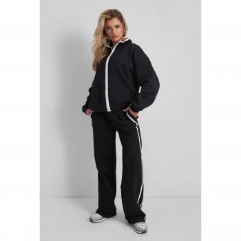 Kaiia Contrast Piping Zip Up Sweatshirt Black White UK 16