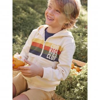 Sudadera infantil beige claro con capucha y rayas