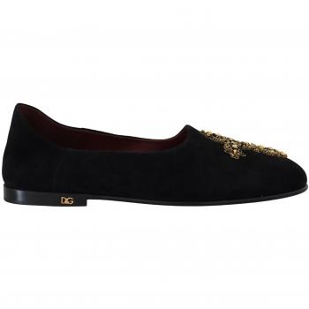 Dolce & Gabbana Black Suede Gold Cross Slip On Loafers - Size 6.5 US