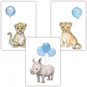 Frechdax® 3er Set Blau, Löwe, Nashorn, Leopard