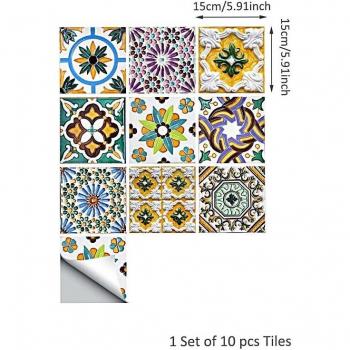 10PCS Retro Pattern Tile Stickers for Kitchen and Bathroom