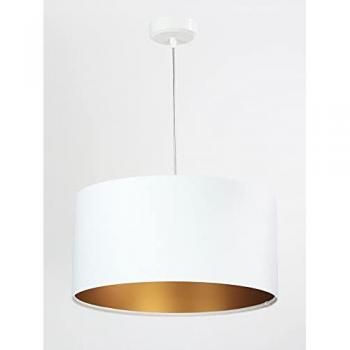 Hängeleuchte E27 Weiß Gold rund Stoff Metall Retro