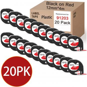 20PCS Dymo LetraTag 91201 Black on White Plastic Label Tape