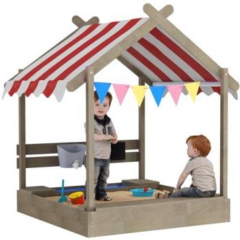 Wooden Sandbox with Canopy and Play Accessories for Children