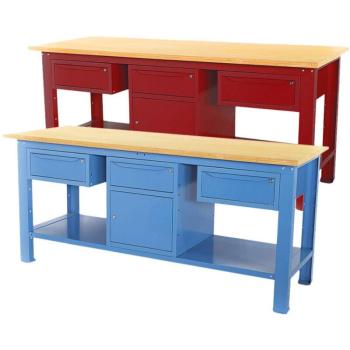 Banco Lavoro SOGI 2m con Piano in Legno e Armadio Blu/Rosso
