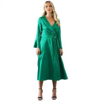 Satin Animal Pattern Wrap Dress for Women
