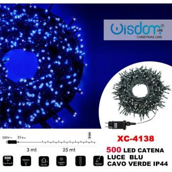 Luz Azul de 500 LEDs con Cable Verde