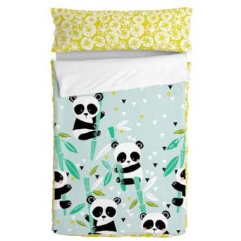 Moshi Moshi Panda Vadderat Täcke Blå 105 x 200 cm
