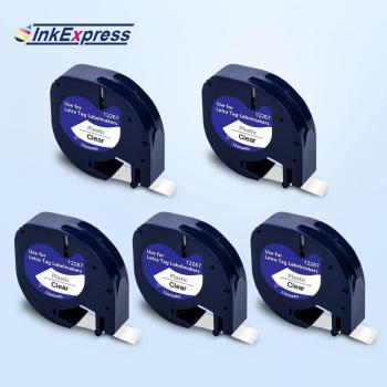 InkExpress 12mm Black on Clear Label Tape for Dymo LetraTag - 5 Pack (Compatible with LT-100H)