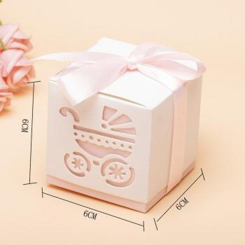 10pcs Baby Carriage Candy Boxes - Blue & Pink Paper Party Decorations for Kids' Birthday and Baby Shower Supplies