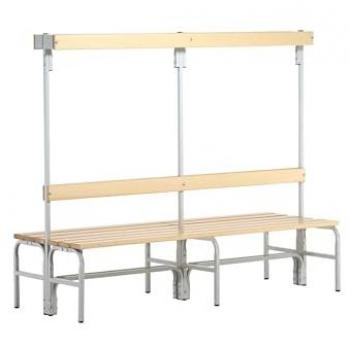Banc vestiaire double, tubes en acier/bois, avec espace de rangement, L 2000 mm, gris clair
