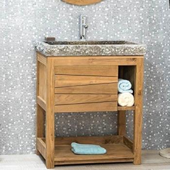 Colección Wanda Mueble Teca Maciza 67 cm + Lavabo Gris