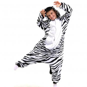 Zebra Einteiler Pyjama für Kinder - Plüsch Overall - Schwarz/Weiß - Größe 110-122