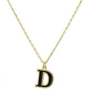 Initial Enamel Necklace Gold D