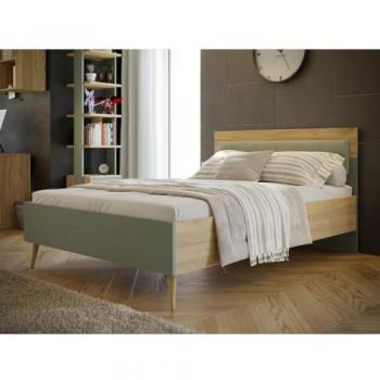 Lit double Whenua - 140 x 200 cm - Tête de lit en tissu vert sauge / chêne