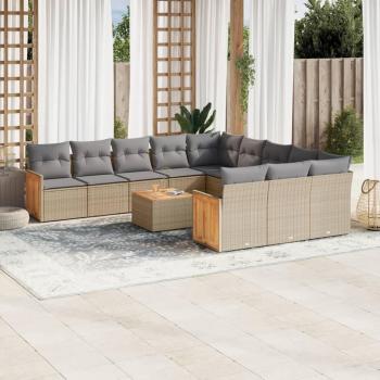 Ensemble de jardin 13 pcs beige avec coussins en résine tressée