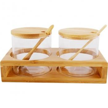 Sakura Kitchen Trio: Glass & Wood Seasoning Set