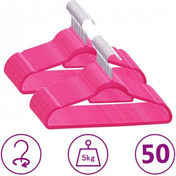 Set de 50 perchas de terciopelo rosa antideslizantes