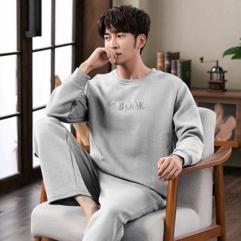 Pyjama à col rond pour hommes, vêtements de nuit fins, 3 couches matelassés, manches longues, pour la maison, grande taille 3XL, hiver