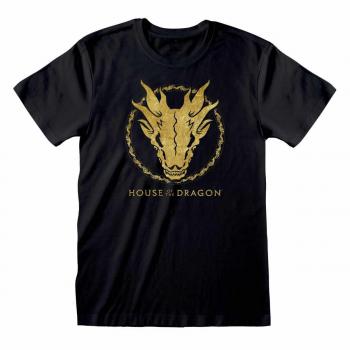 Camiseta Negra Unisex House of the Dragon - Tinta Dorada Calavera - XL