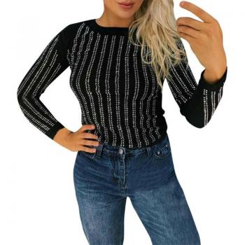 Blouse Décontractée à Manches Longues pour Femme avec Paillettes
