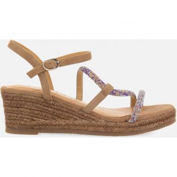 Gioseppo Sandalia Tresc Taupe con Tiras y Cristales Multicolor Cuña de Yute para Mujer