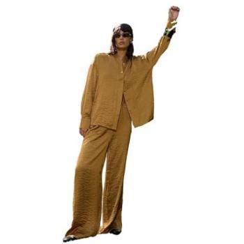 Gold Hammered Satin Oversized Top for Women, Size 14