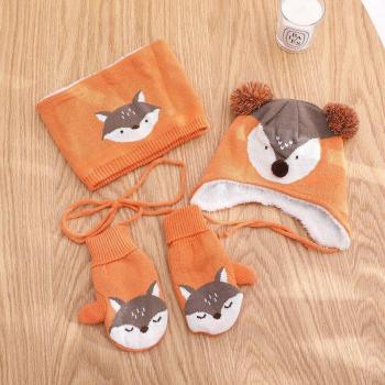 Thick Warm Fox Knitted Hat, Scarf, and Gloves for Kids