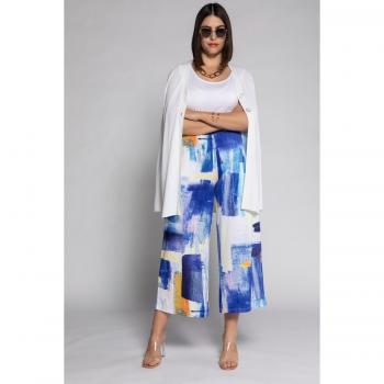 Culottes Elasticizzati Mary con Motivo Pennellate, Donna, Blu, Taglia 56, Viscosa