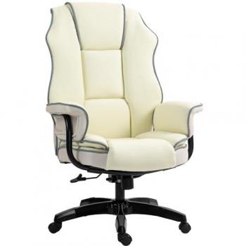 Vinsetto Ergonomisch Bürostuhl Liegefunktion Drehfunktion Höhenverstellbar Computerstuhl Home-Office Kunstleder Creme