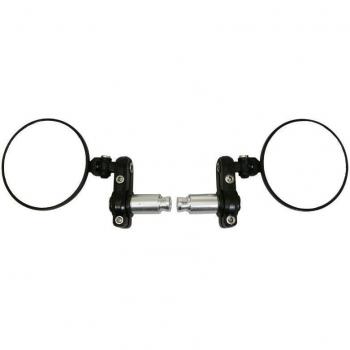 Rétroviseur moto Avoc Milwauk rond alu CNC noir 80mm fixation extrémité de guidon gauche+droit (paire)