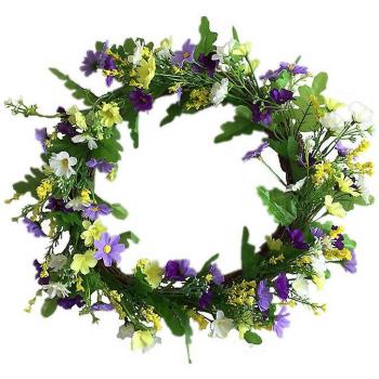 Puerta de Primavera: Corona Margarita Falsa 16 con Flores Berris Amarillas y Blancas
